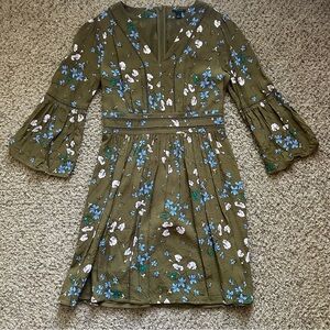 ANN TAYLOR olive floral dress sz 0 EUC